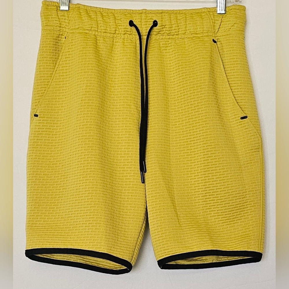 Mens Yellow Quick Dry Draw String Shorts with Black Trim Elastic Waist Sz S